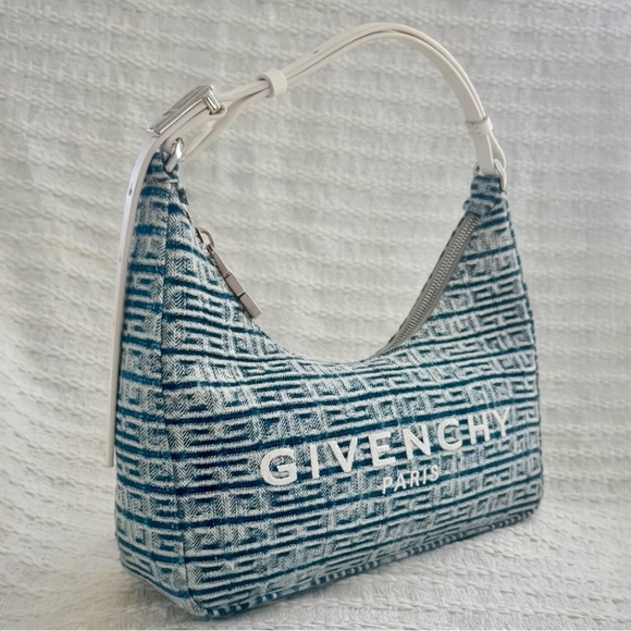 Givenchy 4G Logo Small Moon Cut Out Hobo Tote Handbag Denim Blue Shoulder Purse - Picture 6 of 17